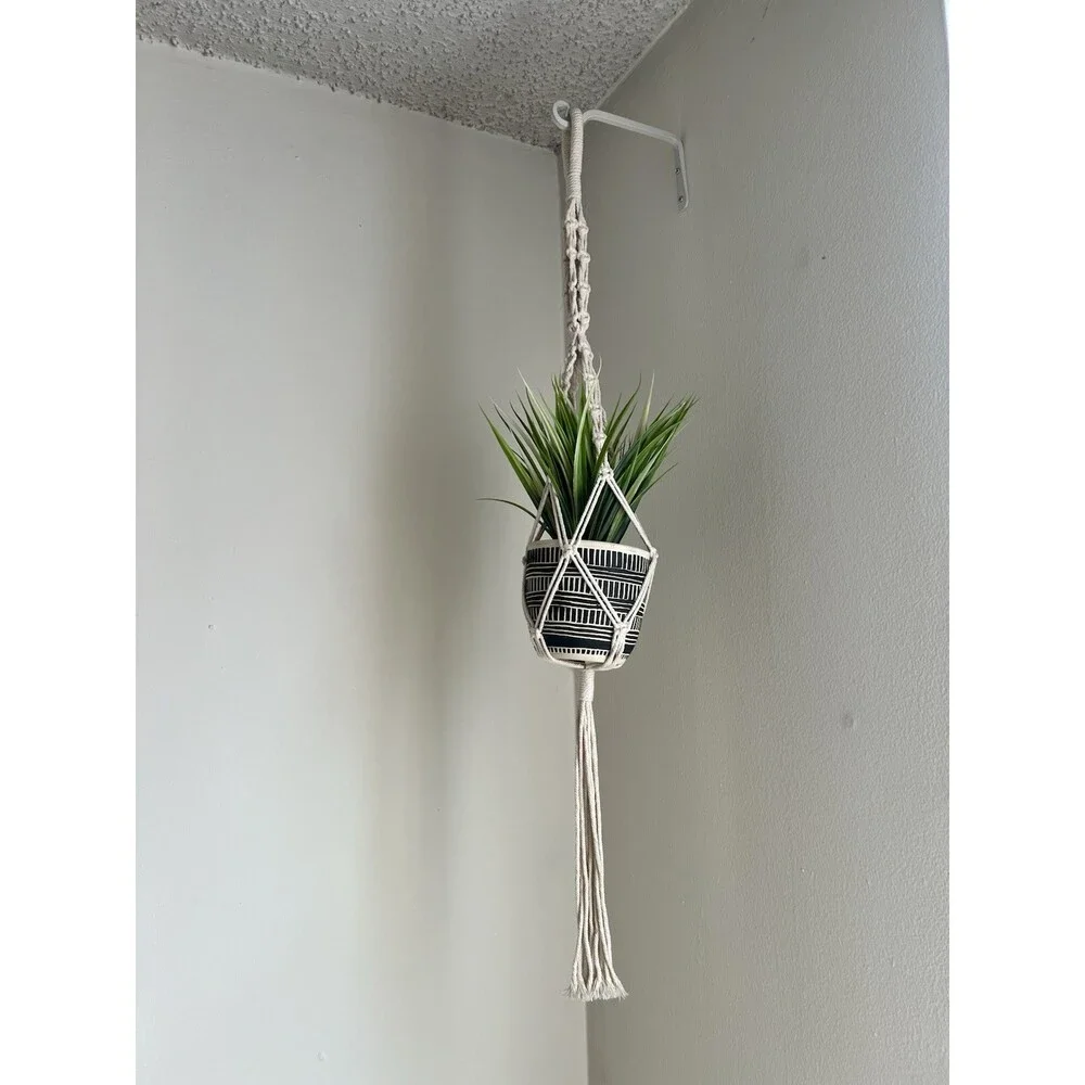 Artificial  Plant in Pot With Macrame Hanger Boho Geometric